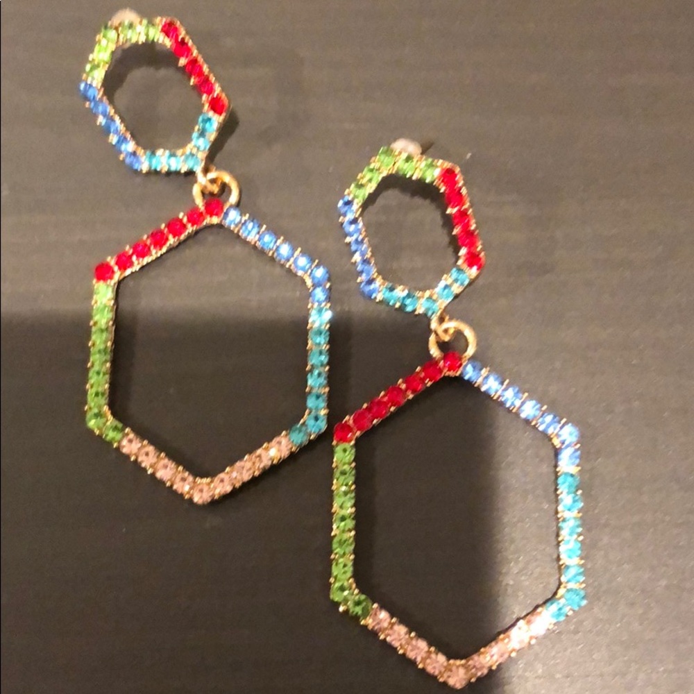 Fun multi colored rhinestone hoop earrings